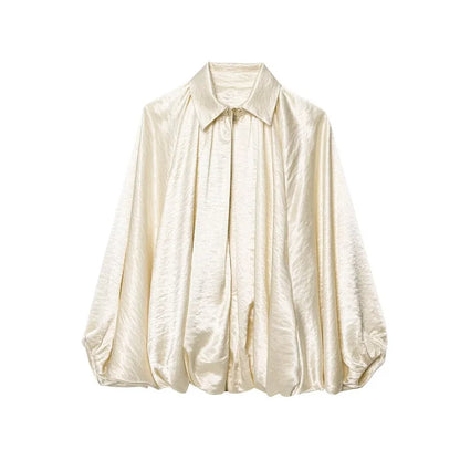 Women's Satin Blouse, Elegant Long-Sleeved Satin Shirt