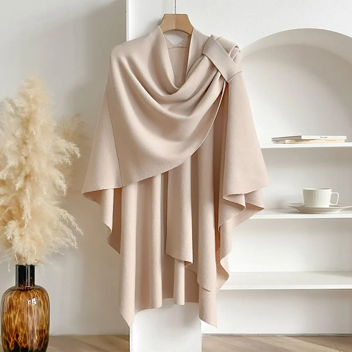 Women's Elegant Winter Poncho, Asymmetrical Knit Blanket Cape for Casual and Sophisticated Looks