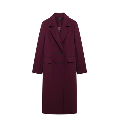 Women's Long Tailored Coat, Wine Color, Elegant Winter Overcoat