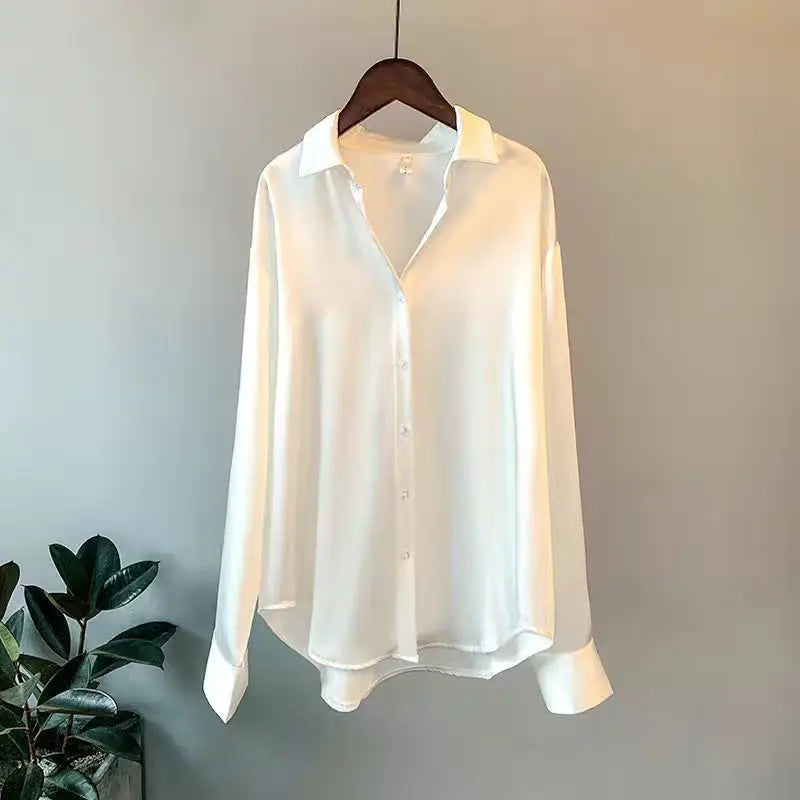 Elegant Women's Satin Long-Sleeved Shirt for Casual or Formal Looks
