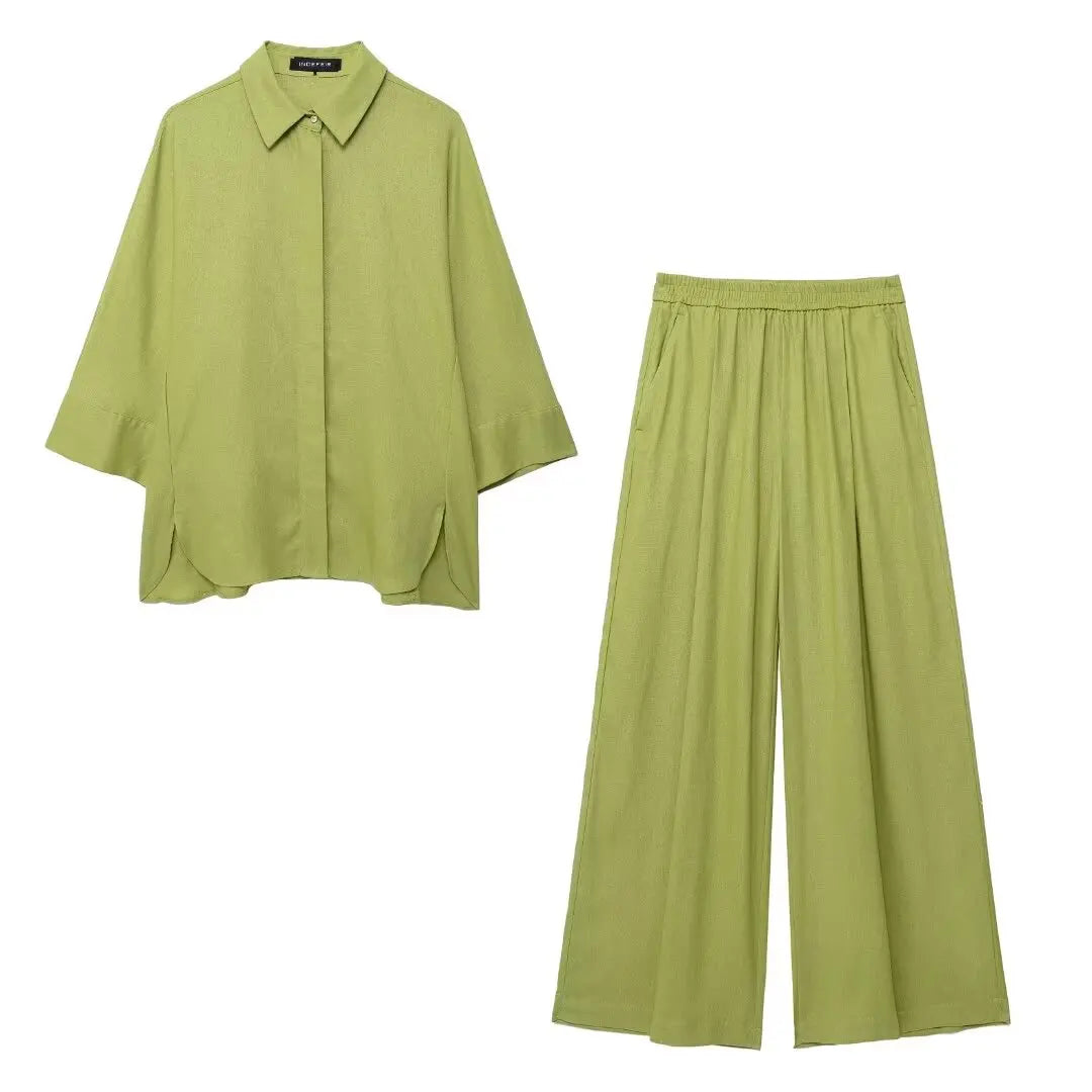 Women's Linen Set | Oversized Shirt and Wide Leg Pants