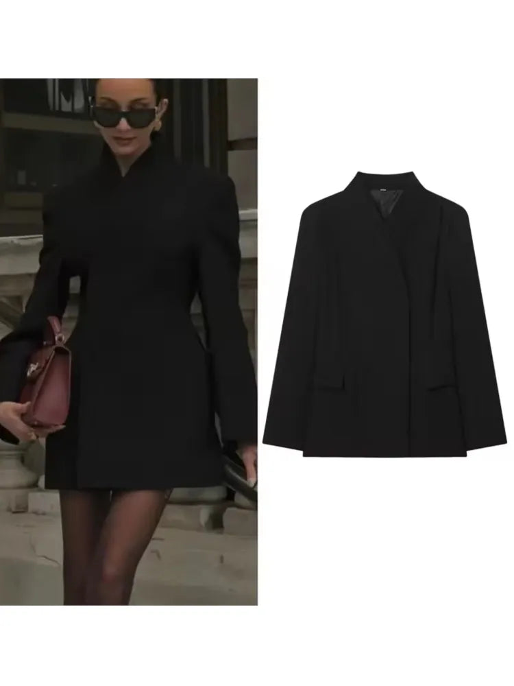 Black Tailored Blazer Dress for Women Elegant Minimalist