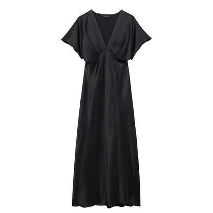Midi Satin Dress with Flowing Drape