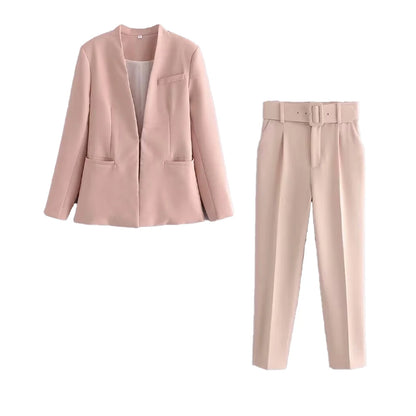 Women's Formal Suit: Blazer and Tailored Trousers with Belt