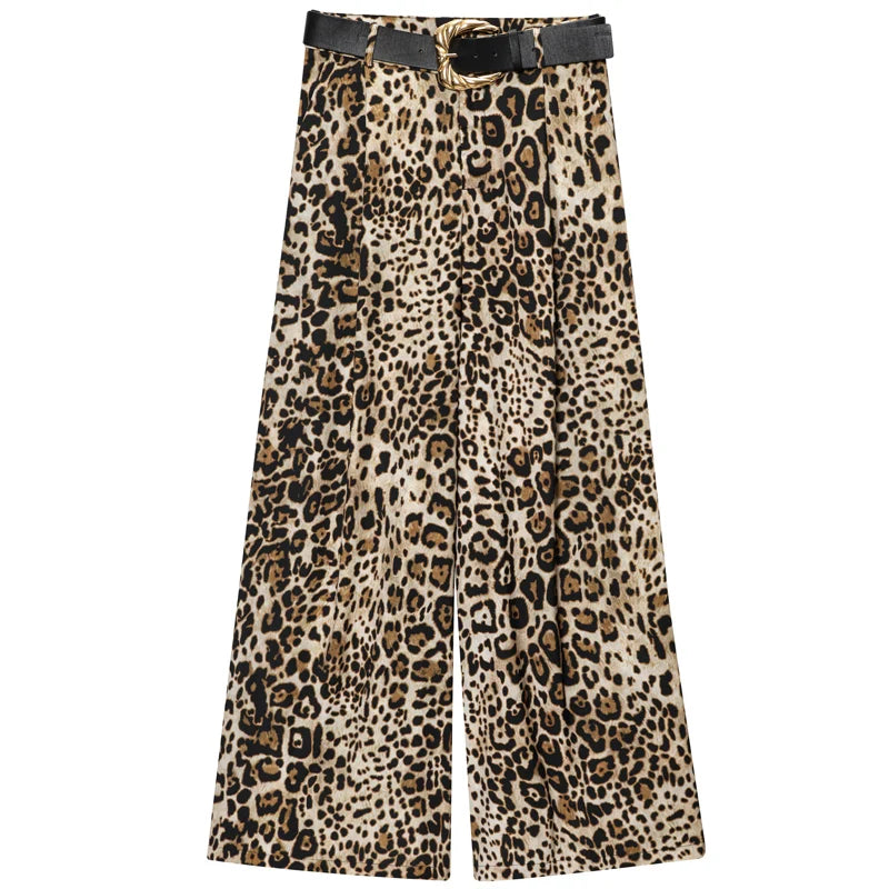 Women's Wide Leg Tailored Beige Trousers with Belt, Elegant Dress Pants