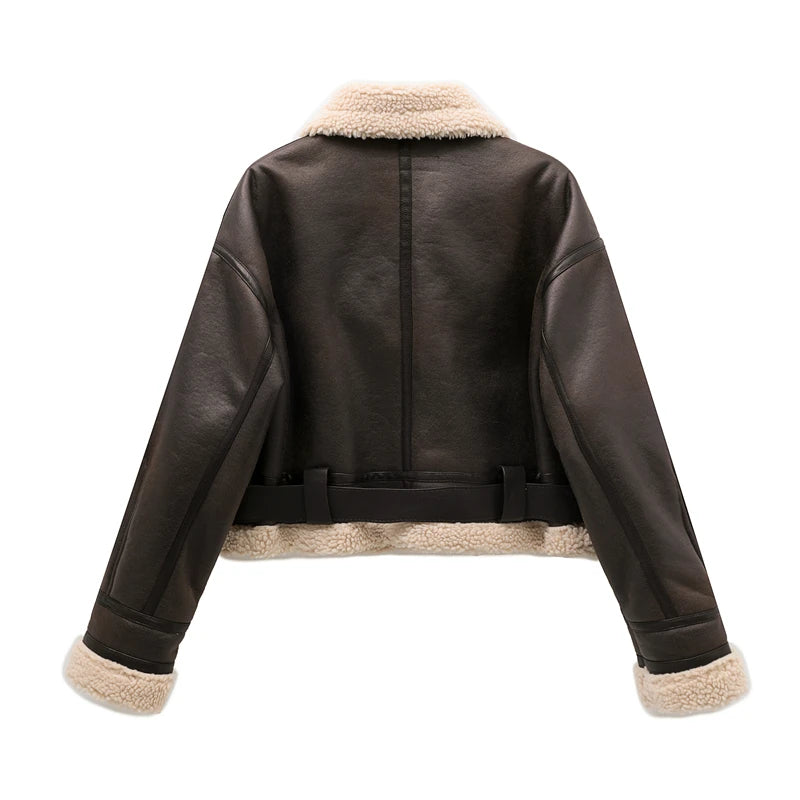 Women's Aviator Jacket in Faux Leather with Fleece Lining | Lined Winter Coat