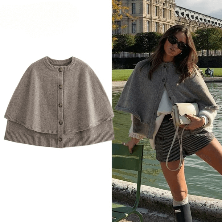 Women's Knitted Poncho Cape with Buttons Elegant, Warm and Versatile for Autumn/Winter