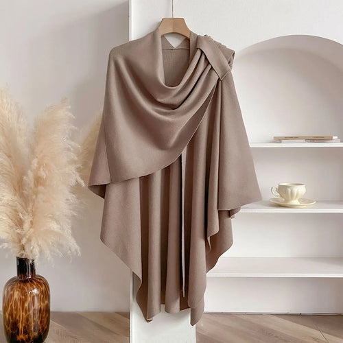 Women's Elegant Winter Poncho, Asymmetrical Knit Blanket Cape for Casual and Sophisticated Looks