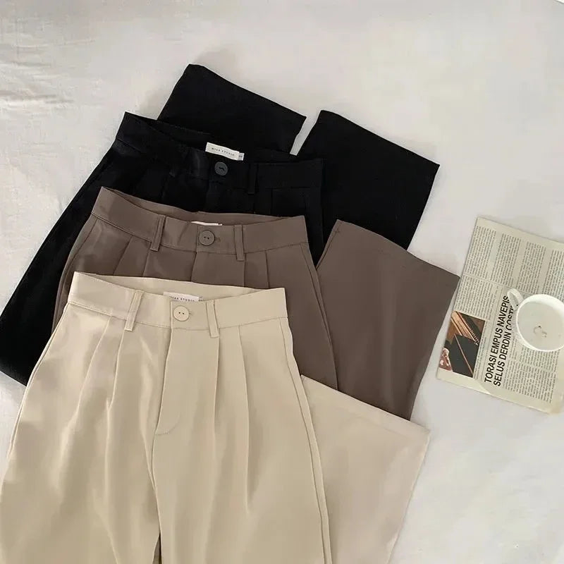 Women's Straight Leg Tailored Trousers, Comfortable, High Waist, and Premium Fabric