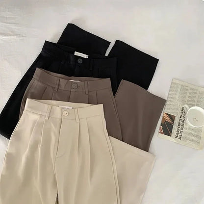 Women's Straight Leg Tailored Trousers, Comfortable, High Waist, and Premium Fabric