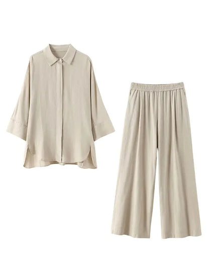 Women's Linen Set | Oversized Shirt and Wide Leg Pants