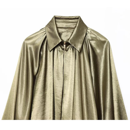 Women's Satin Blouse, Elegant Long-Sleeved Satin Shirt