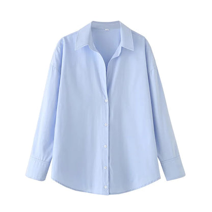 Women's Striped Casual Elegant Shirt, Button-Down Dress Shirt, Long-Sleeved Striped Blouse