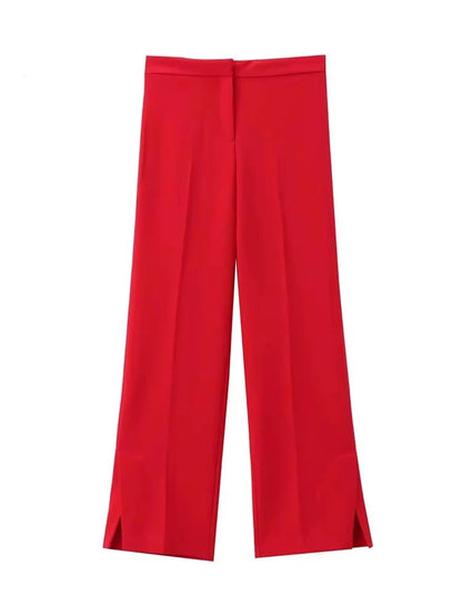 Women's Red Formal Outfit: Tailored Vest and Elegant Straight-Leg Trousers