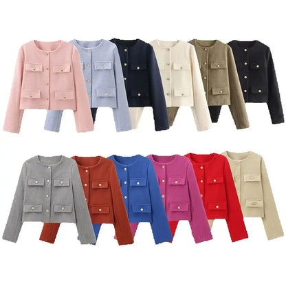 Women's Short Tweed Jacket with Buttons, Elegant Style