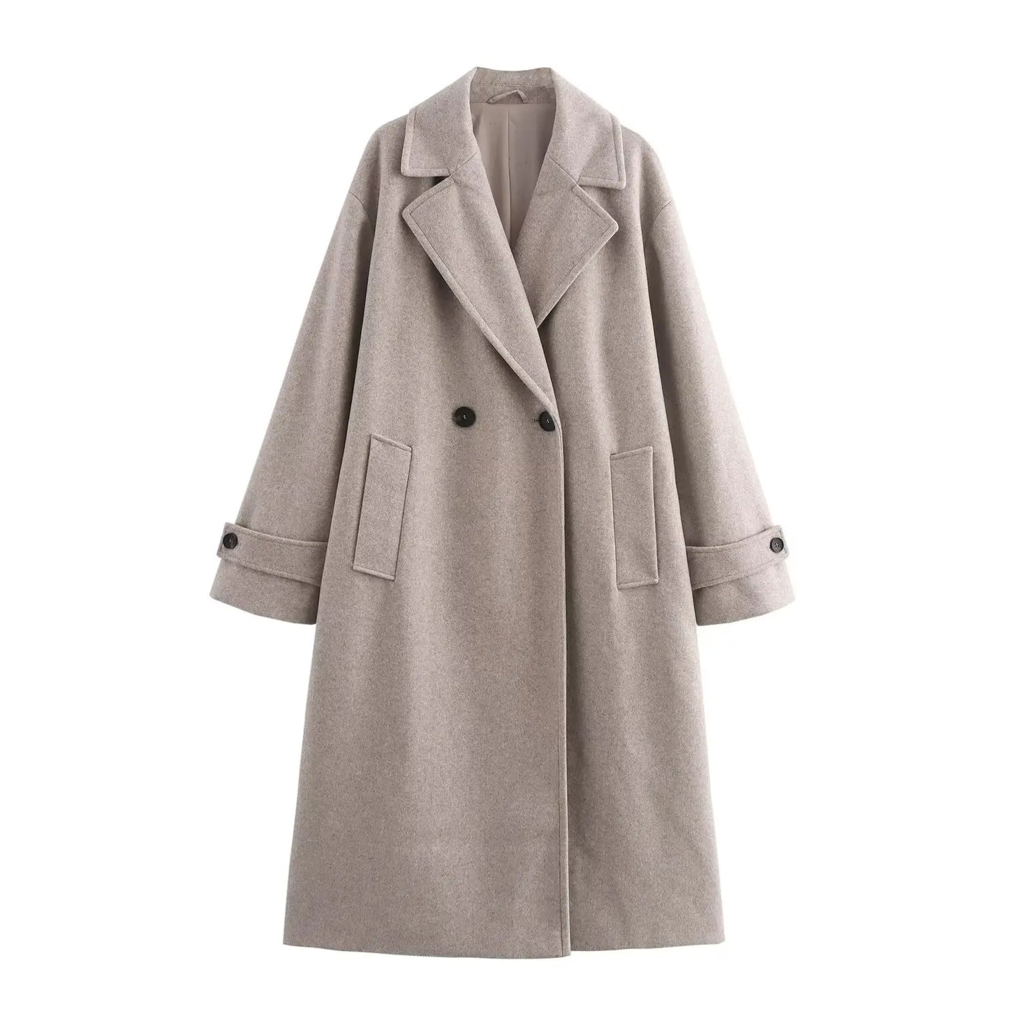Women's Long Oversized Wool Coat, Elegant Winter Warm Overcoat with Buttons