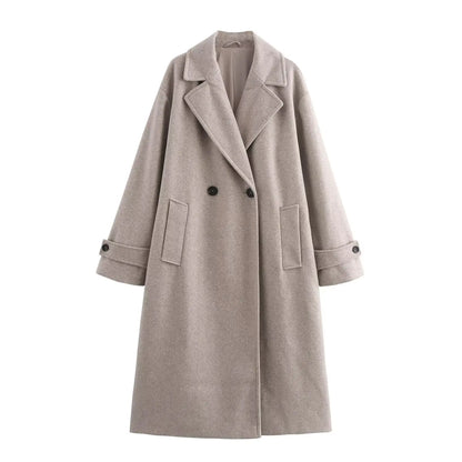 Women's Long Oversized Wool Coat, Elegant Winter Warm Overcoat with Buttons