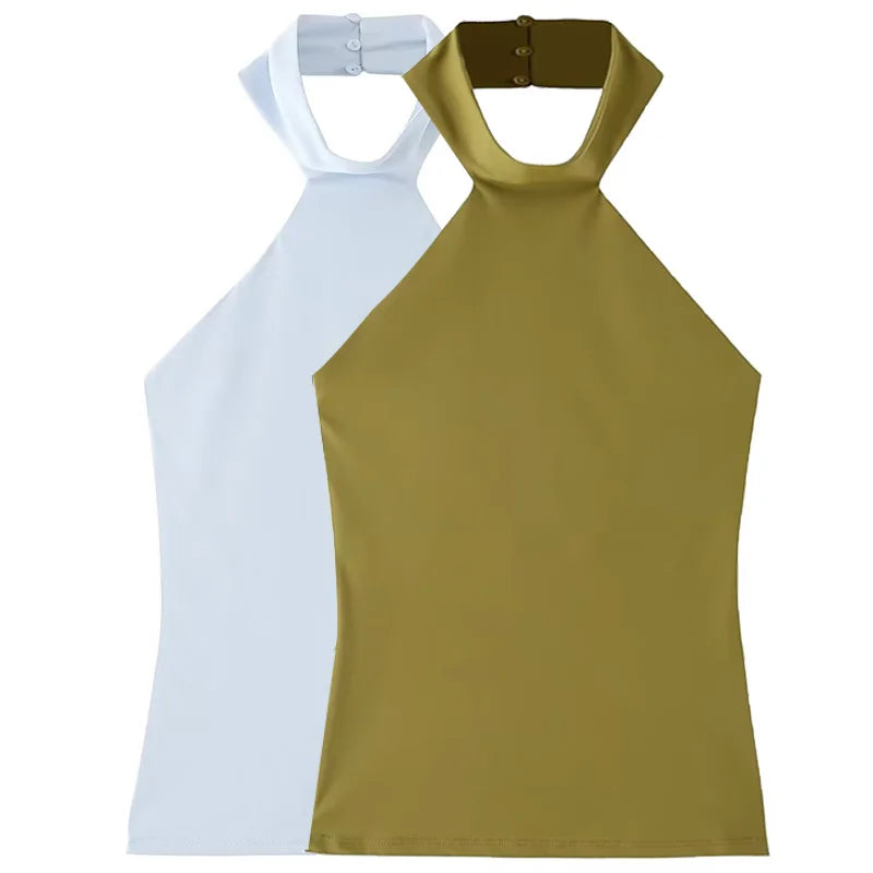 Women's Halter Asymmetrical Blouse | Elegant Tank Top with High Neck