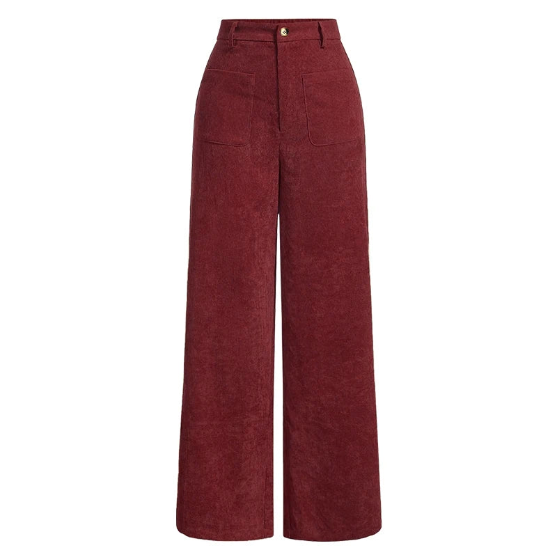 Women's Wide-Leg Corduroy Trousers with a High Waist, Elegant and Comfortable