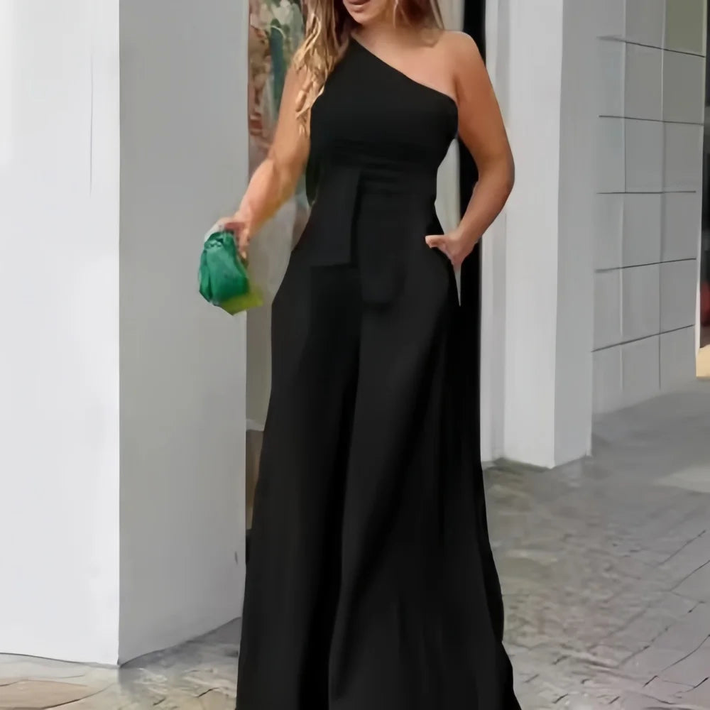 Women's Jumpsuit with Elegant Off-Shoulder Tailoring, Wide Leg, Chic Formal Look
