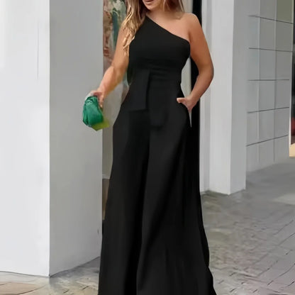 Women's Jumpsuit with Elegant Off-Shoulder Tailoring, Wide Leg, Chic Formal Look