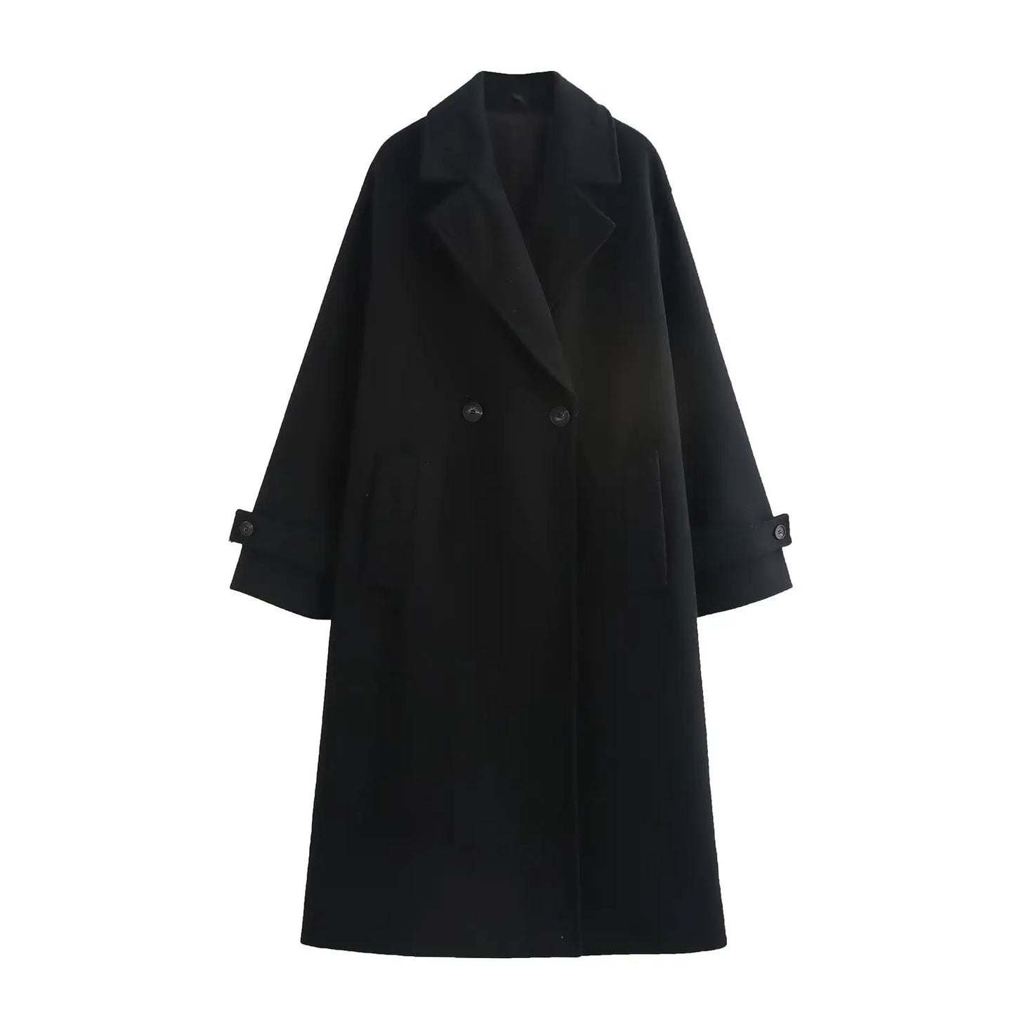 Women's Long Oversized Wool Coat, Elegant Winter Warm Overcoat with Buttons