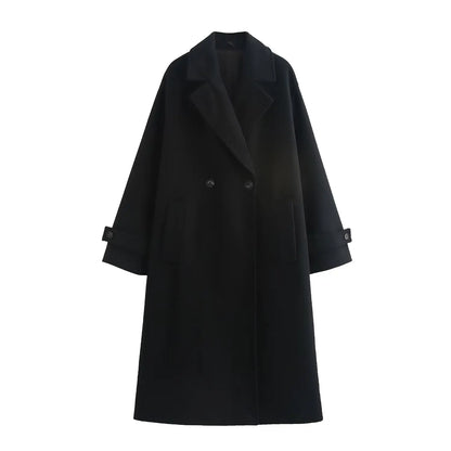 Women's Long Oversized Wool Coat, Elegant Winter Warm Overcoat with Buttons