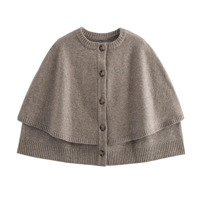 Women's Knitted Poncho Cape with Buttons Elegant, Warm and Versatile for Autumn/Winter