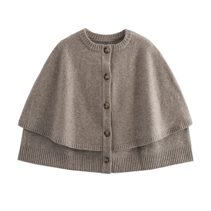 Women's Knitted Poncho Cape with Buttons Elegant, Warm and Versatile for Autumn/Winter