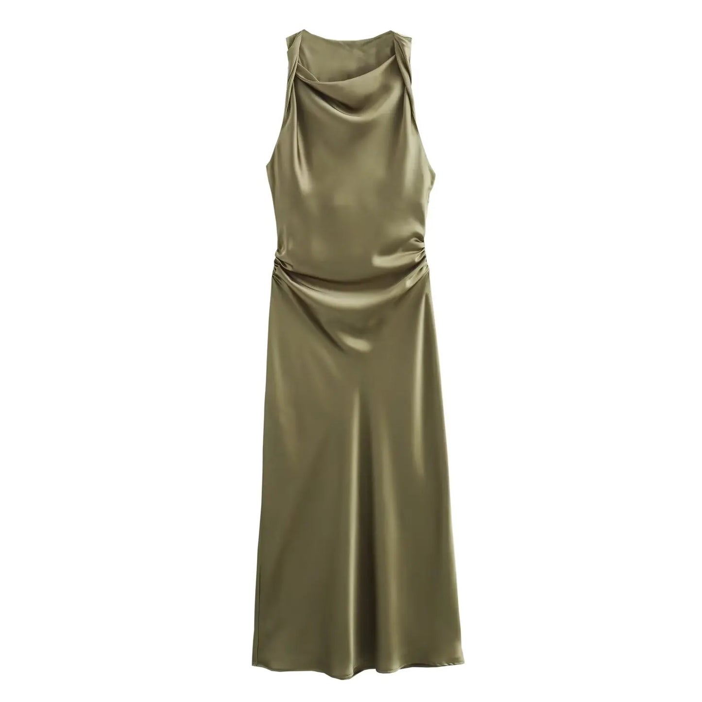Women's Satin Midi Slip Dress, Elegant with Drape
