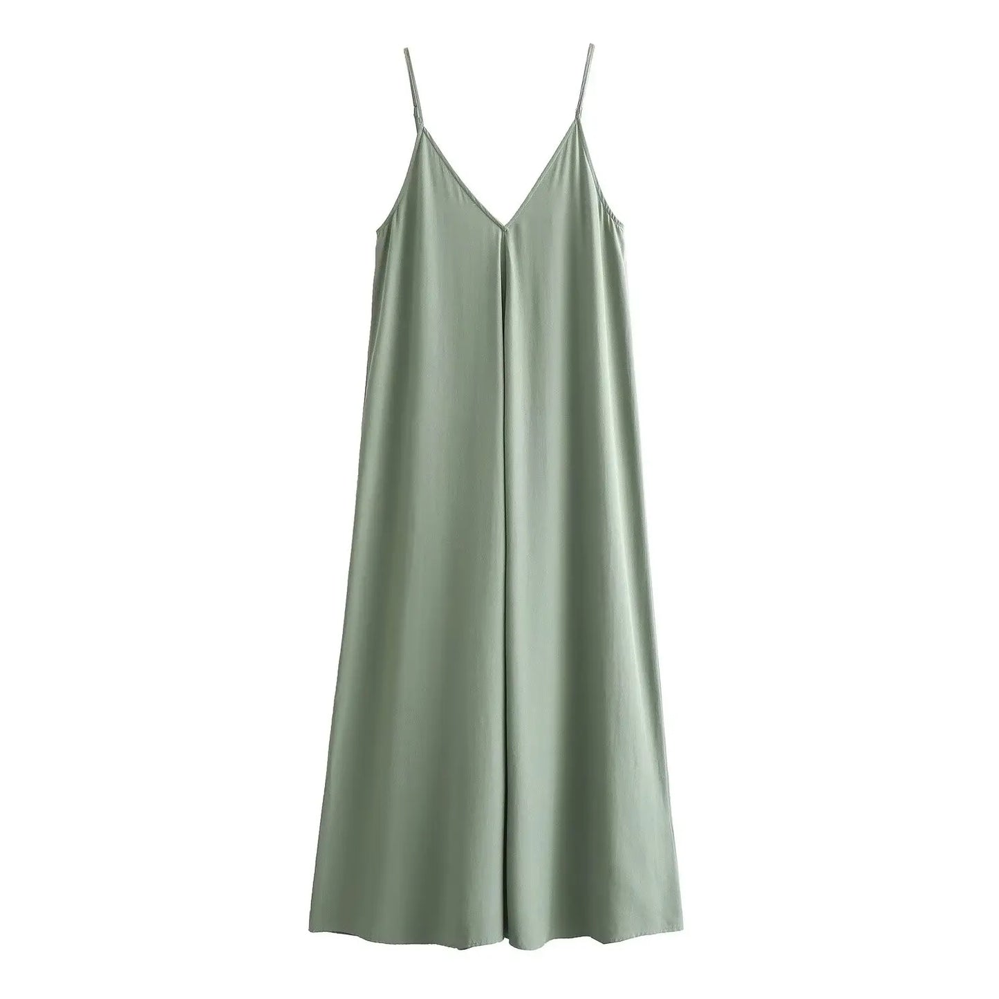 Women's Long Slip Dress with Thin Straps in Silk