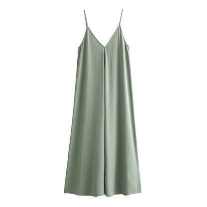 Women's Long Slip Dress with Thin Straps in Silk