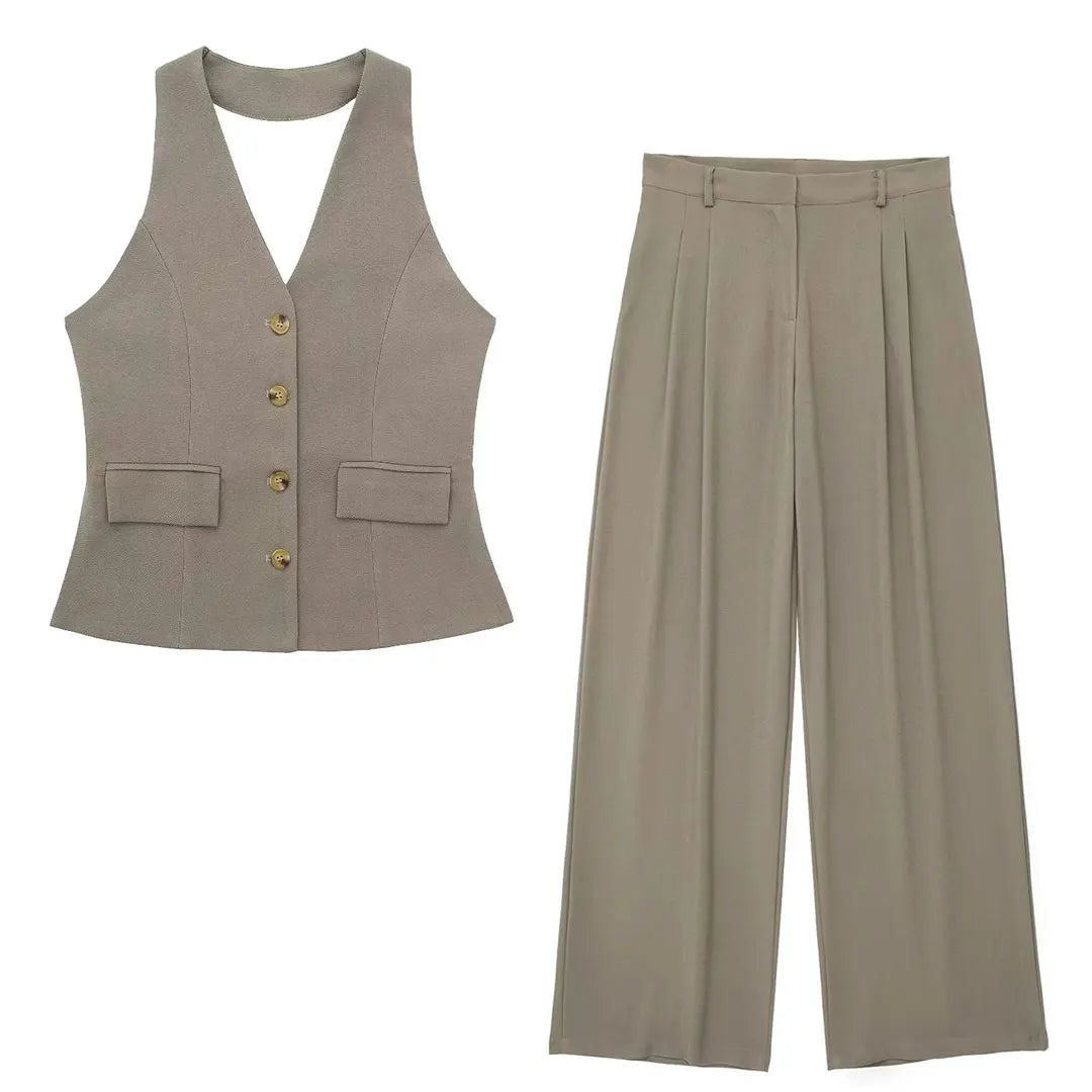 Women's classic vest and wide-leg pants set