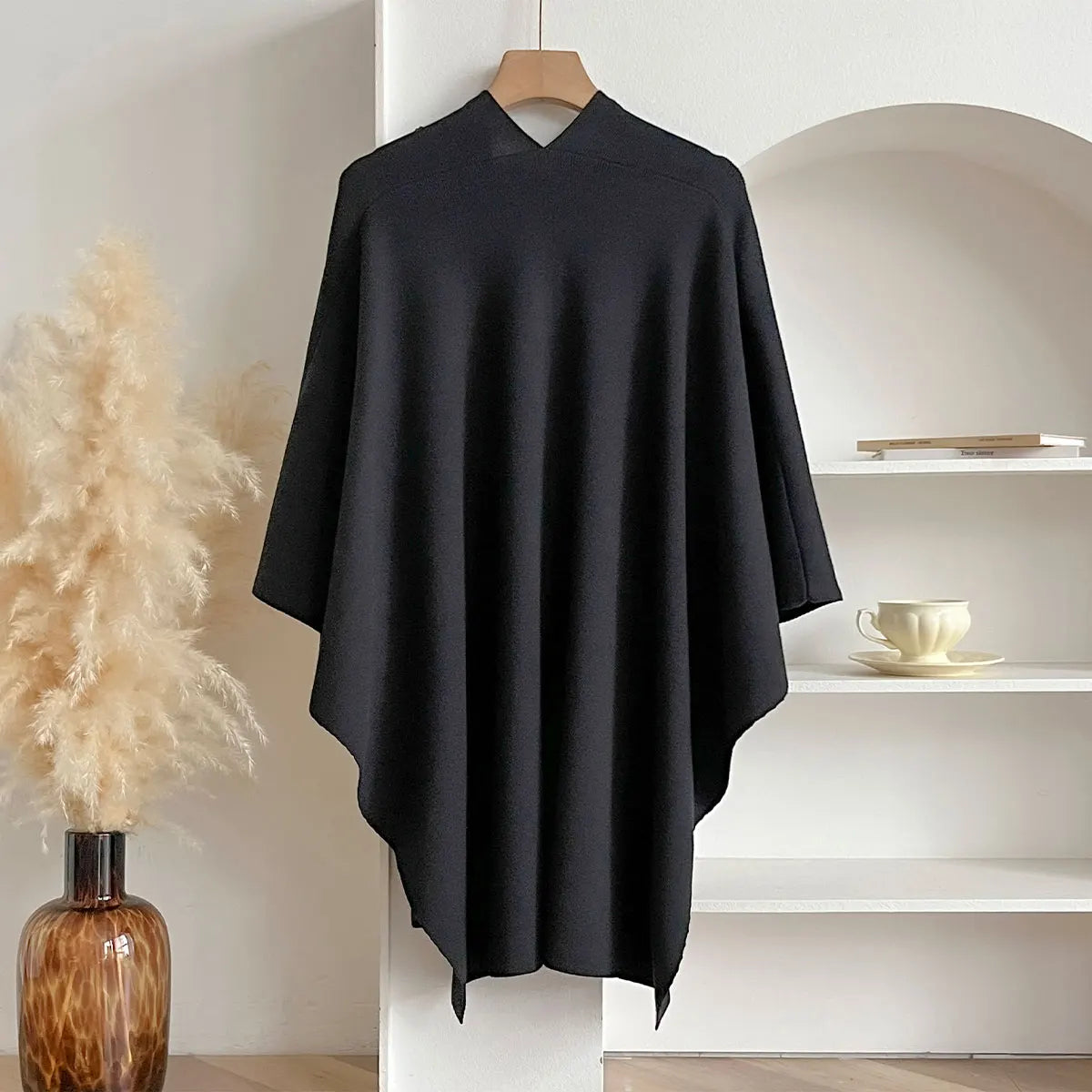 Women's Elegant Winter Poncho, Asymmetrical Knit Blanket Cape for Casual and Sophisticated Looks