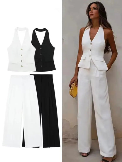 Women's classic vest and wide-leg pants set