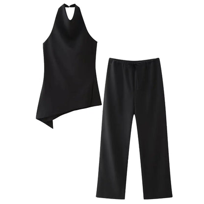 Women's Set: Asymmetrical Halter Top and Wide-Leg Pants