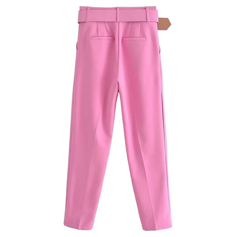 Women's Formal Suit: Blazer and Tailored Trousers with Belt