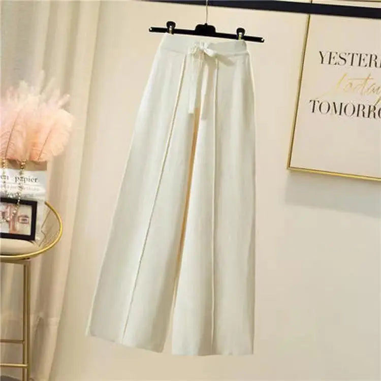 Women's Wide Leg Knit Pants for Winter, High Waist and Adjustable Drawstring