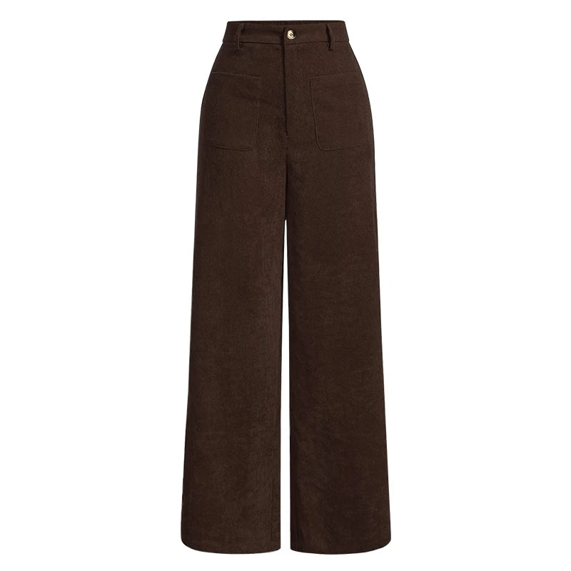 Women's Wide-Leg Corduroy Trousers with a High Waist, Elegant and Comfortable