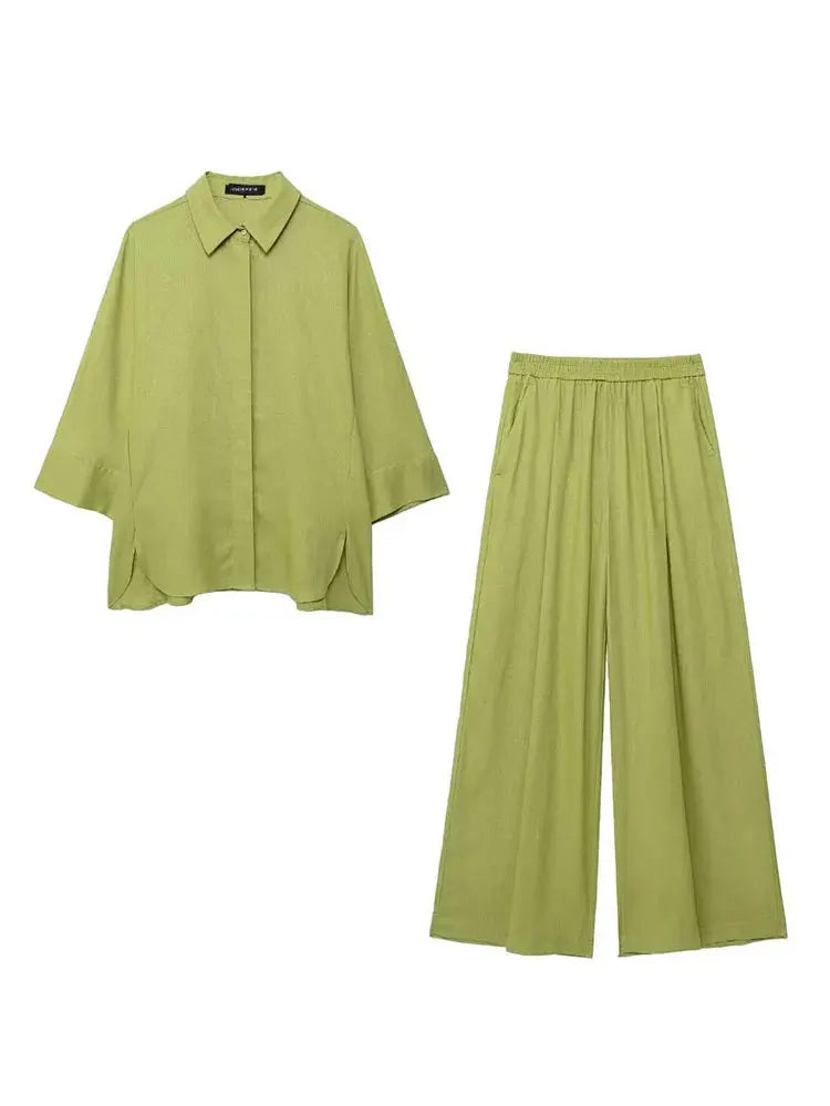 Women's Linen Set | Oversized Shirt and Wide Leg Pants
