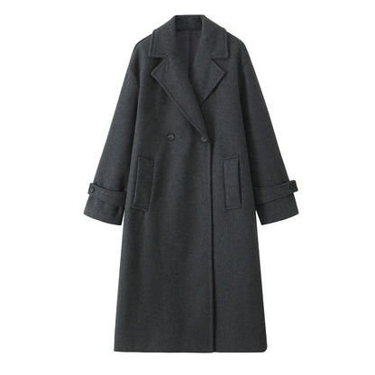 Women's Long Oversized Wool Coat, Elegant Winter Warm Overcoat with Buttons