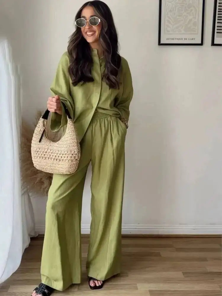 Women's Linen Set | Oversized Shirt and Wide Leg Pants