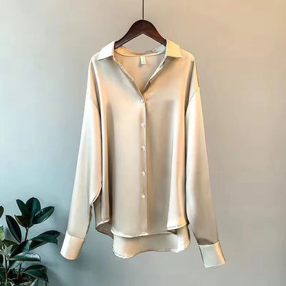 Elegant Women's Satin Long-Sleeved Shirt for Casual or Formal Looks