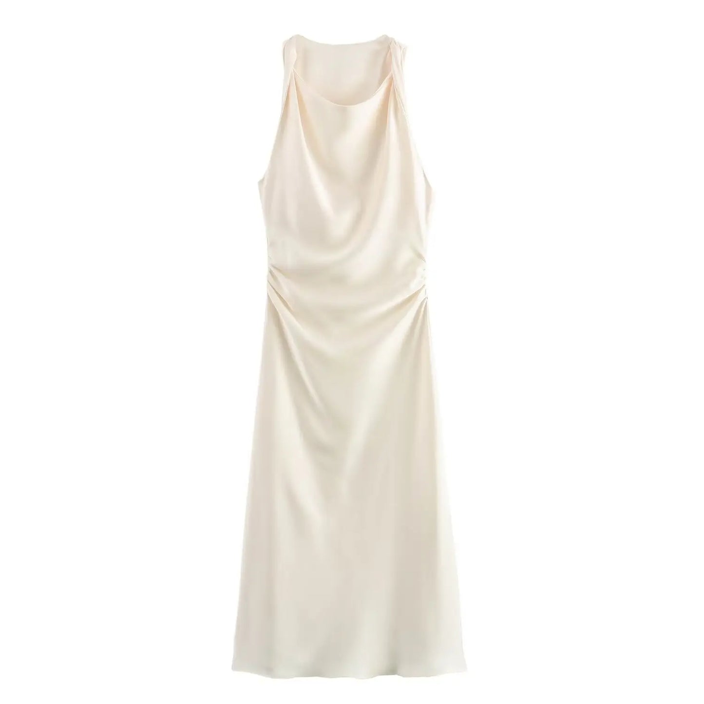 Women's Satin Midi Slip Dress, Elegant with Drape