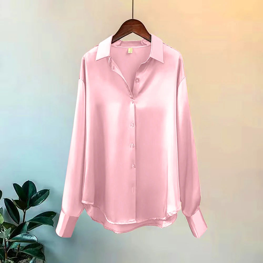 Elegant Women's Satin Long-Sleeved Shirt for Casual or Formal Looks