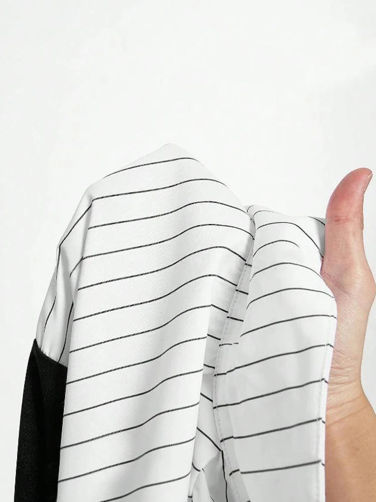 Women's Formal Blouse with Black Corset and Striped Long-Sleeved Shirt, Elegant and Modern