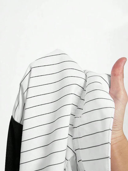 Women's Formal Blouse with Black Corset and Striped Long-Sleeved Shirt, Elegant and Modern