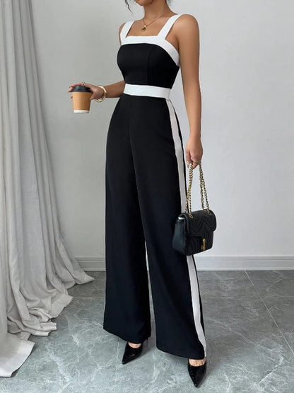 Women's Black and White Elegant Wide-Leg Jumpsuit