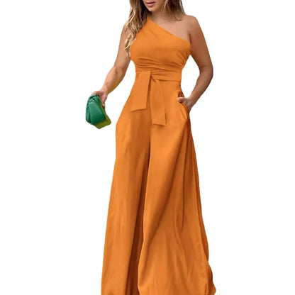 Women's Jumpsuit with Elegant Off-Shoulder Tailoring, Wide Leg, Chic Formal Look