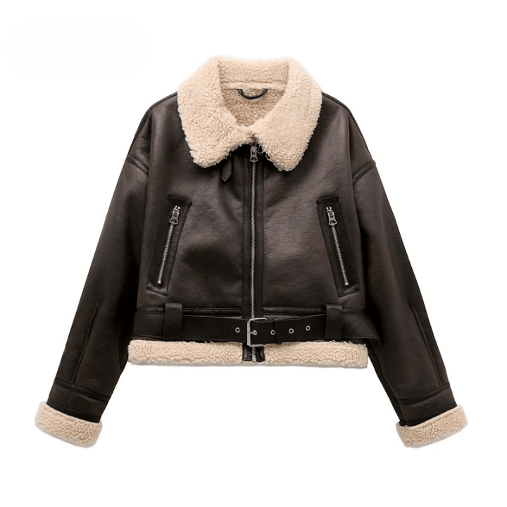 Women's Aviator Jacket in Faux Leather with Fleece Lining | Lined Winter Coat